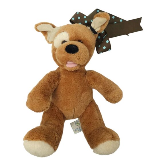 Build A Bear Puppy Dog Plush 13" Stuffed Animal Toy Bent Ears Bow Brown Tan BAB - Picture 6 of 12